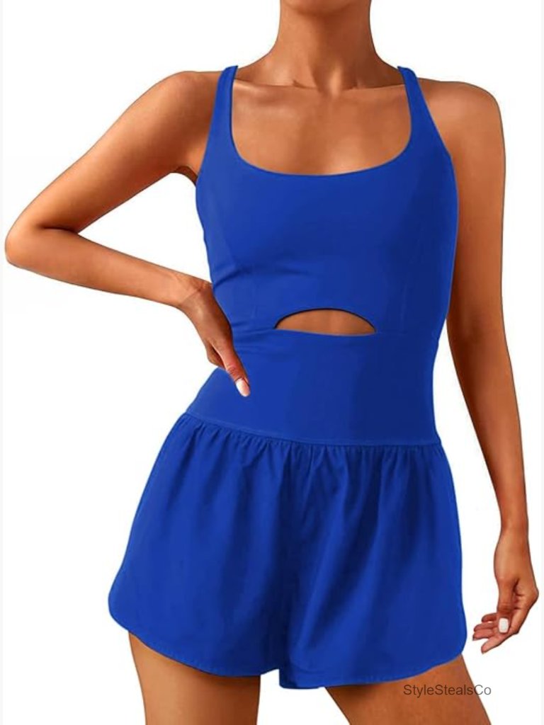 Women Workout Romper Onesie With Padded Bra Sleeveless Running Jumpsuit